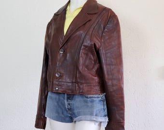 Vintage burgundy leather jacket | roestbruin burgundy leren jasje | size L/XL | vintage leren jasje | leather jacket