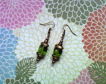 Green and Brass Boho Earrings (1723)