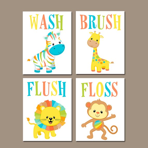 Animal Bathroom Wall Art Jungle Bath Art Kid Bathroom