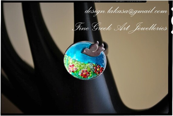 Ring Enamel Dove Sterling Silver Jewelry best gifts ideas for her birthday anniversary folk art woman mother day girlfriend fine greek art