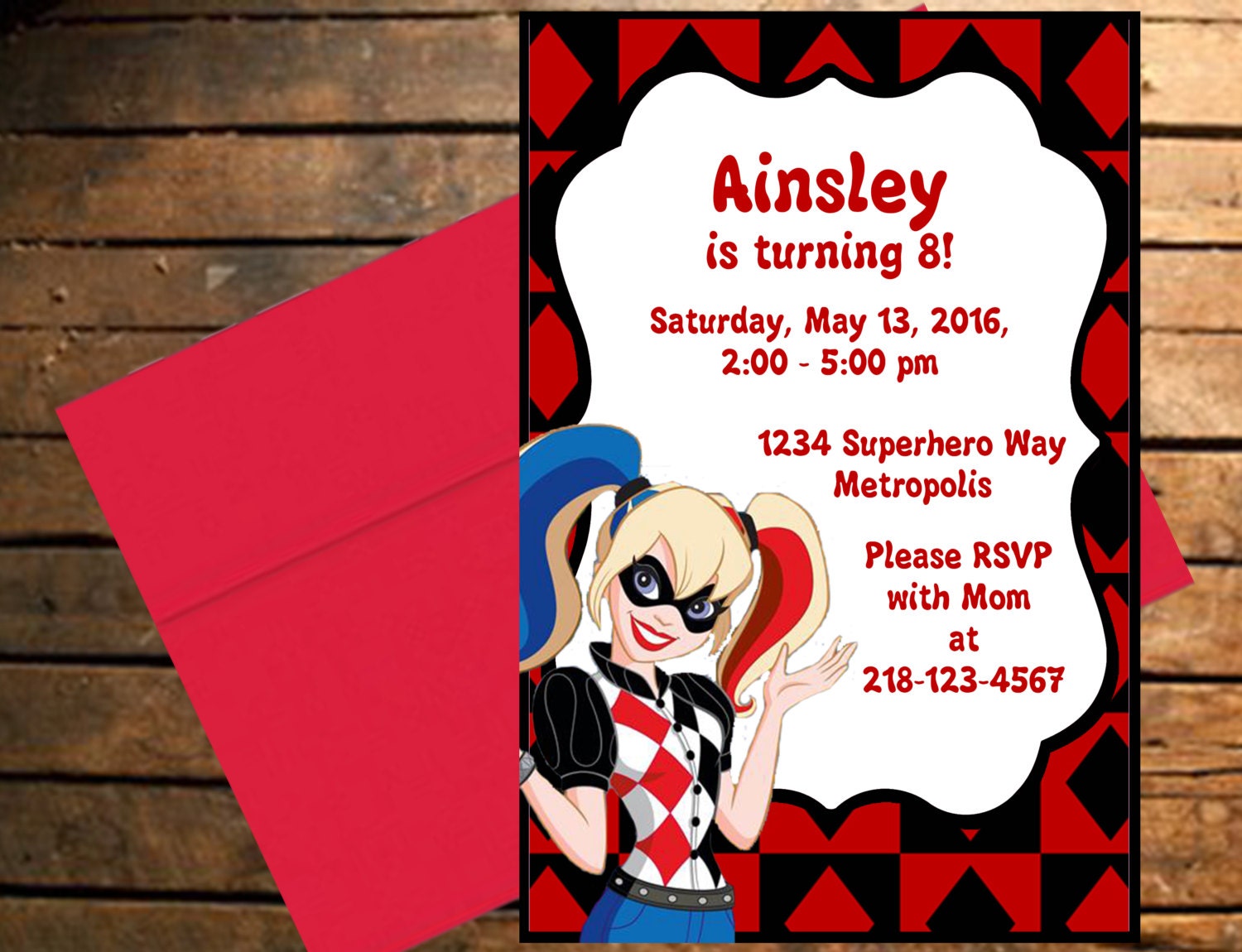 Downloadable DC Superhero Harley Quinn Themed Birthday