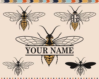 Bee SVG Bee Monogram Frames Bee Cutting Files Bee Cut Files For Cricut Silhouette Vector Designs Vinyl Cutter Clip Art Bee T-shirt Design