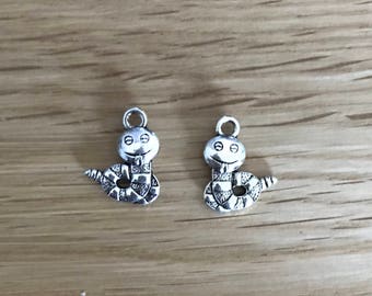 Tibetan Silver Antique Silver Tone Smiling Snake Pendant Charms 15mm x 12mm