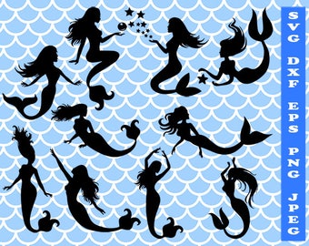 Mermaid svg, mermaid clipart, mermaid dxf, sea creatures svg, princess svg, stencil svg, svg files for cameo, svg mermaid, mermaid sticker