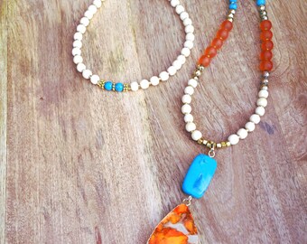 Orange Jasper Turquoise Necklace