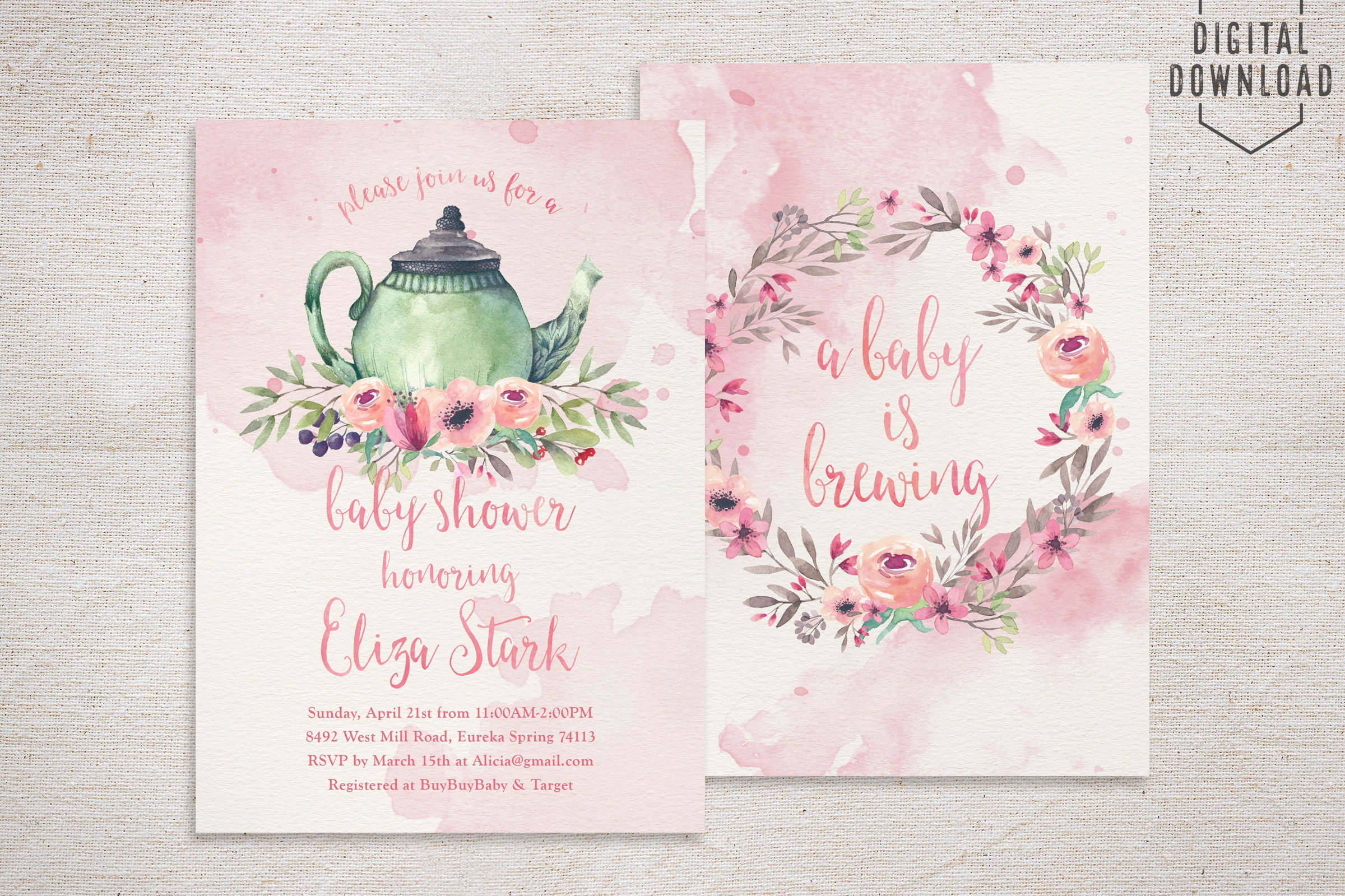 Tea Party Baby Shower Invitations Printable 3