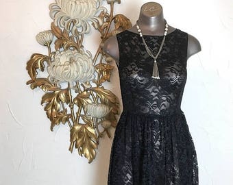 Vintage dress lace dress sheer dress size small mini dress see through dress 32 bust black dress sleeveless dress gothic dress 26 waist