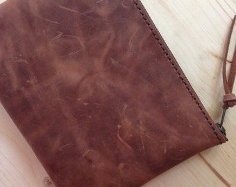 Premium Italian Leather !! Brown Medium Clutch, Leather purse, ipad mini.10