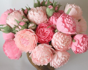 Paper flowers, paper wedding bouquet, bridal bouquet, paper bouquet, bridesmaids bouquets, paper peonies,pink flowers, pink paper flower