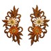 Flower Iron on Patch - Embroidery Motif - Floral Applique - Sew on - Gingerbread, Cinnamon Brown, Glitter Gold - 2.5" x 5", 1 pair (f/24-4)