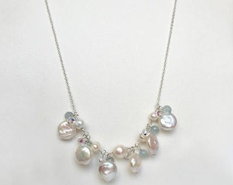 Bridal Necklace, Crystal wedding jewelry, Pearl necklace, wedding necklace, Coin pearl necklace, beach wedding necklace, pearl jewelry