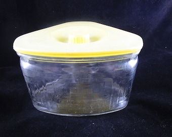 Scurlock Refrigerator Dish, Scurlock Kontanerette, Yellow Lid, 1930s, 24 oz., Made in USA