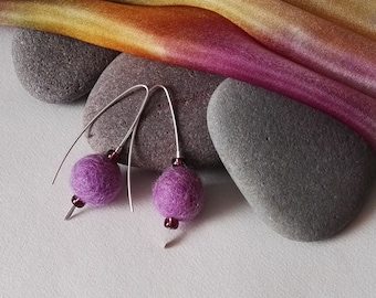 Lilac Felt Sterling Silver Drop Earrings