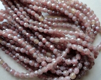 4mm Fire Polished Beads - Mauve Hurricane Glass - Faceted Rounds - Czech Glass Beads