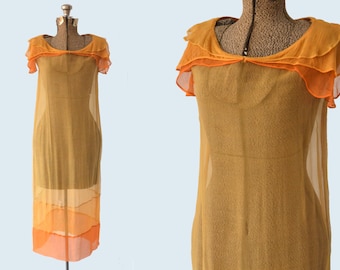 1920s Sheer Orange Silk and Dress size S