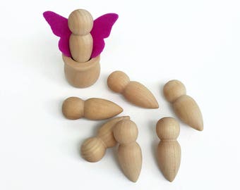 POINTED Wooden PEG Dolls x7 'insect body' Wooden peg dolls / Unfinished Waldorf Montessori tapered Blank peg dolls > craft supply Australia