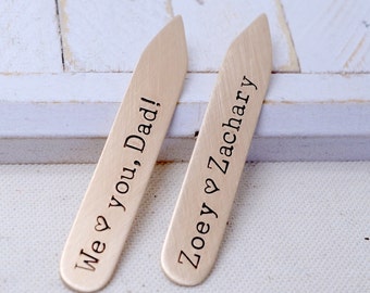 Personalized Bronze Collar Stays, Collar Stiffeners, Father's Day, Gift for Dad, Husband, Best Man Gift,Father of the Bride, Daddy's girl