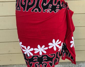 Tattoo Tiare half sized Tahitian dance costume pareo red, black, and white