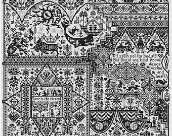 LONG DOG SAMPLERS Life After "Death" counted cross stitch pattern at thecottageneedle.com companion 2 Death by Cross Stitch blackwork