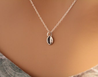 Sterling Silver Small Cowrie Shell Charm Necklace, Cowrie Shell Necklace, Tiny Cowrie Shell Charm Necklace, Cowrie Shell Charm Necklace