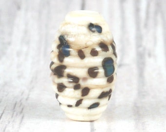 Oval Grooved Artisan Lampwork Glass Focal Bead for Collecting or Jewelry and Craft Creations