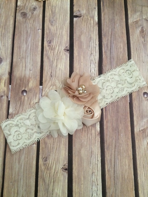 Lace floral headband lace headband vintage headband ivory