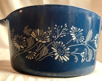Vintage Pyrex Glass Colonial Mist Blue Daisy Casserole Dish