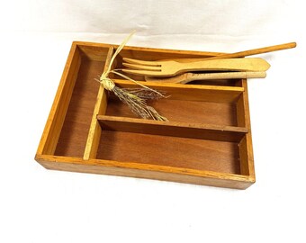 Cutlery Silverware Tray, Wood, French Vintage, antique, Divided, Box, Utensil, Storage, Kitchen, decor, Cottage, Country, Farmhouse