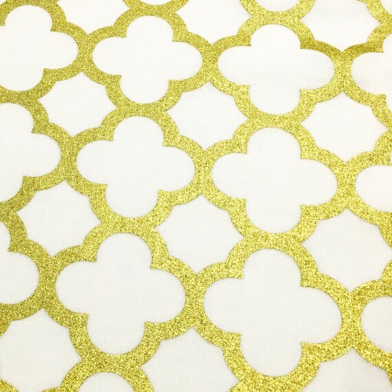 Gold Quatrefoil Fabric Metallic Gold and White Modern Geo