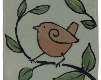 Bird, 3 x 3 inch Glazedl Ceramic Tile , Home Decor, Nature Inspired, hand made, one of a kind