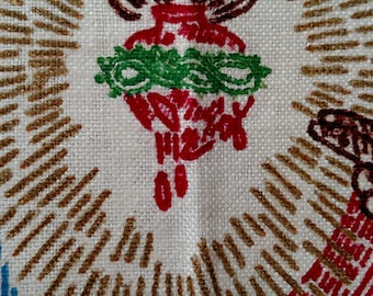 Vintage Fiber Art - Vintage Linen Art - Vintage Catholic Art - Sacred Heart of Jesus Linen Fabric Art - Religious Art - Free Shipping