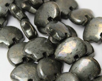 Six RARE Pyrite Zuni Style Bear Fetish Beads Sparkling Fools Gold Metallic Gemstone Southwestern Desert Totem Animal Woodland Rustic Gray
