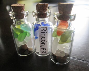 Rincón Puerto Rico sea glass and beach sand in a bottle - genuine sea glass -