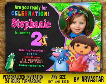 Dora Birthday Invitation,Dora Invitation, Dora Birthday Party,Dora the Explorer Birthday,Dora Birthday Party,Invitation with photo