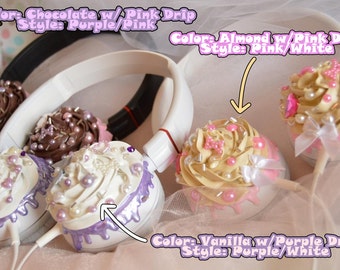 Cupcake Headphones -- Made to Order kawaii headphones cute miniature food frosting chocolate sauce pastel goth fairy kei lolita fashion