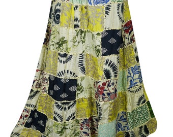 Bohemian Womens Patchwork Long Skirts Vintage Boho Chic A-Line Rayon Printed Skirts