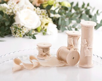 Latte Silk Ribbon Hand Dyed { 3 yards of 1, 1.5, 2.5, 4 inch wide ribbon on wooden spool } - Wedding Decoration