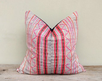 Vintage Cotton Ethnic Hand Print Patch Work Pillow Case 20" x 20" Pieces Of Retro Tribal Costume