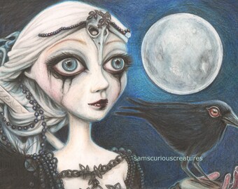 The Morrigan, an A6 postcard print of my original pencil drawing.