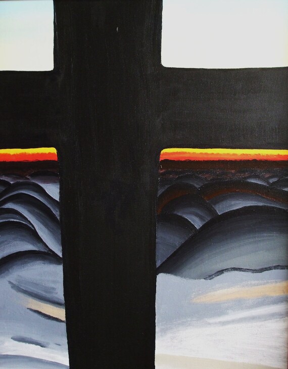 O'Keeffe Cross 8x10 print on canvas paper--matted and framed