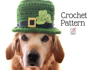 Crochet Pattern: Leprechaun Hat for M-L Breed Dogs, St. Patrick's Day Crochet Patterns for Pets, Leprechaun Dog Hat Crochet Pattern
