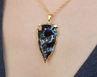 Obsidian Arrowhead Necklace, Black Obsidian Arrowhead Necklace, Obsidian Necklace, Arrowhead Necklace, Crystal Necklace, Black Obsidian