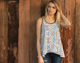 Handkerchief Hem Tank - Womens Racerback Tank - Boho Tank Top - Yoga Tank - Festival Fashion - Asymmetrical Shirt - Ladies Small Tank Top