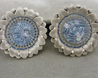 Sunflower Knobs, Dichroic Fused Glass Cabinet Knob, Silver Blue Glass Knob, Home Decor, Bathroom Vanity Knob, Drawer Handles, Bathroom Decor