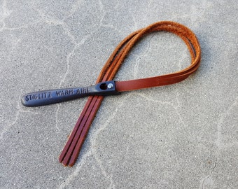 BDSM French Martinet Leather "Warm Aire Whip" flogger with Antique Cast Iron Handle