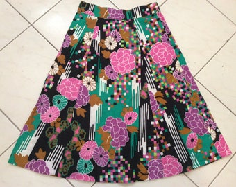 Vintage 60s 70s Cotton Midi Skirt Sz Small