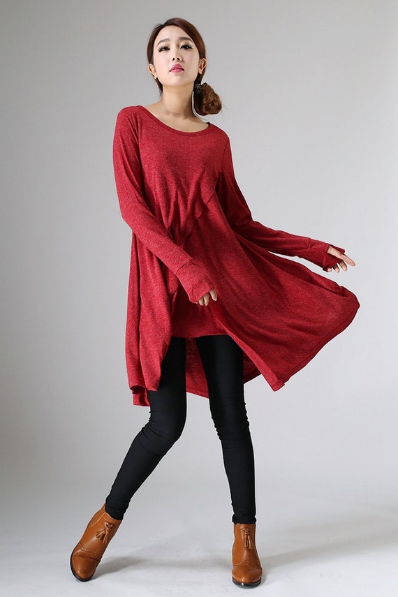 Womens tunic  tunic  tops  asymmetric tunic  tunic  dress  red