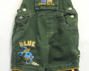 Marked Down 50%@@Boy's Vintage 90's,Green BIB Overall/Shortalls By BLUE'S CLUES.3T