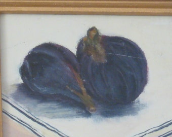 Still Life With Figs, oil painting on cardboard, framed