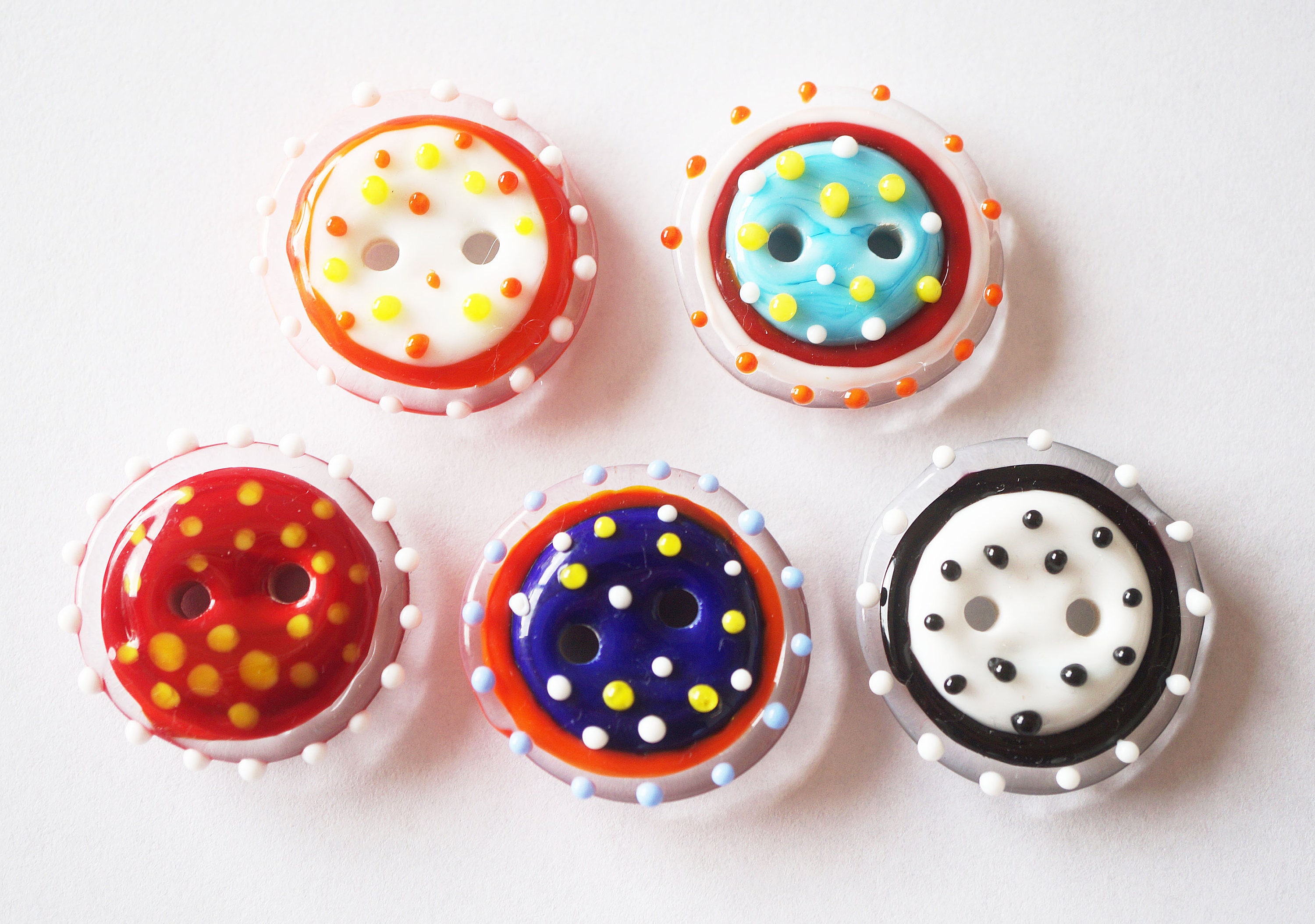 5 Handmade Lampwork Glass Buttons Mixed Colours 25mm